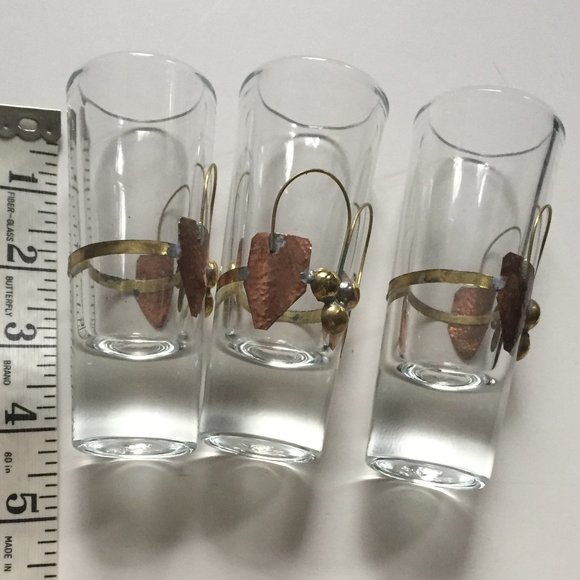 6 Shot Glasses with  📢 Fancy Copper Ring Grips - Picture 3 of 7